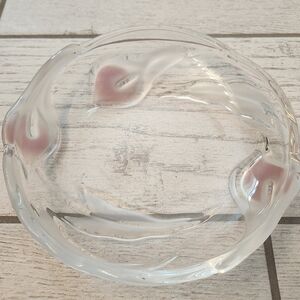Vintage Mikasa Crystal Dish Mayfair Collection Frosted Pink Calla Lily Design